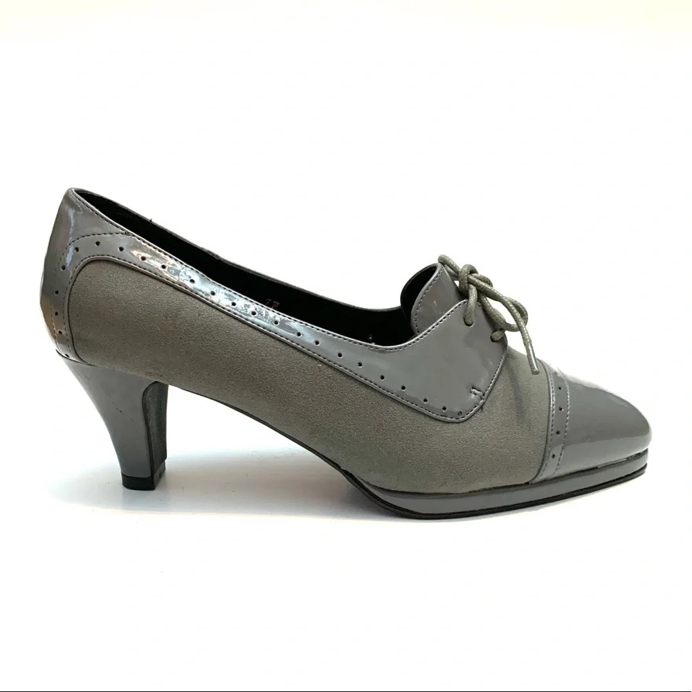 Vintage 1990s gray vegan leather high heel oxfords